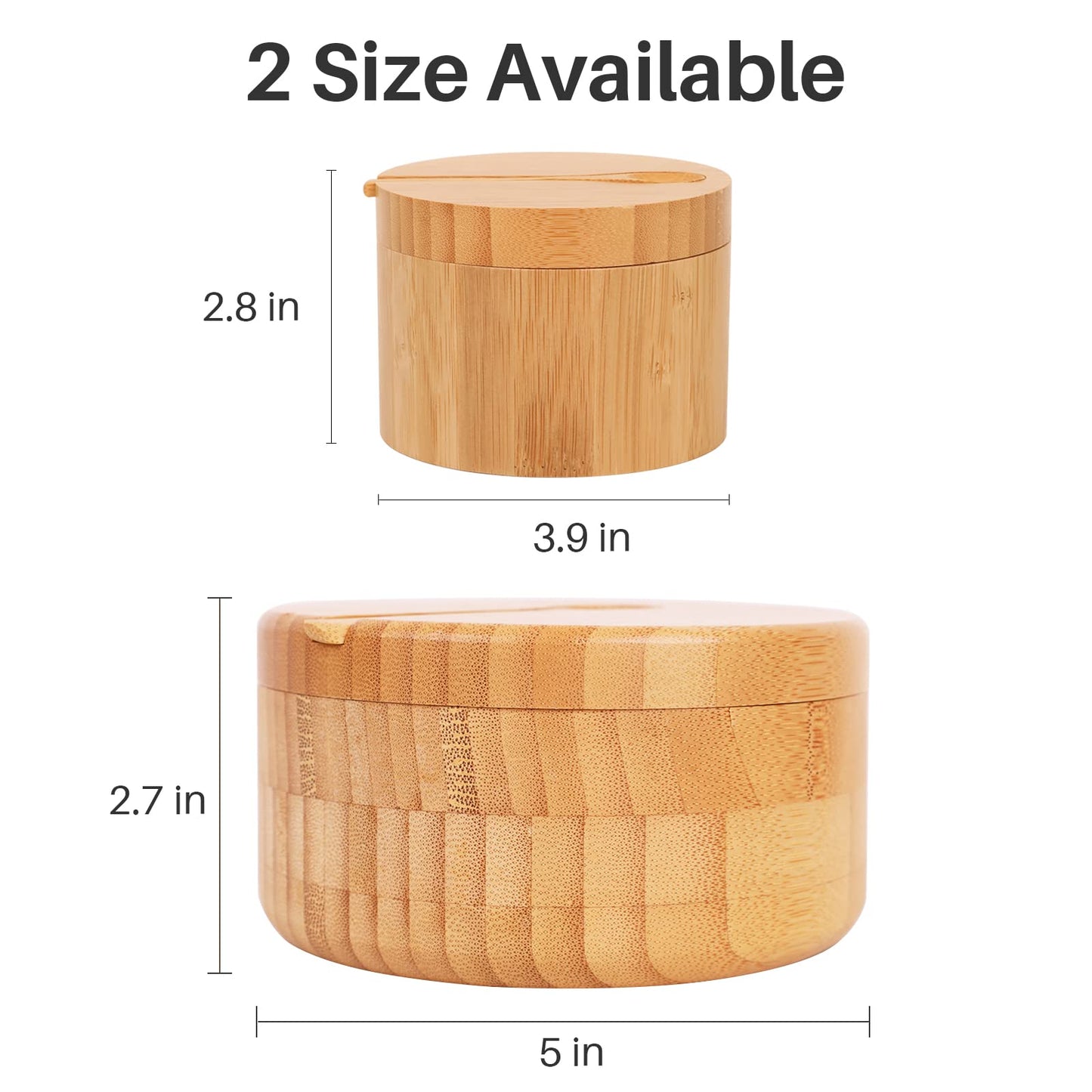 HTB Bamboo Salt and Pepper Bowls, Divided Salt Cellar With Swivel Lid and Spoon, Seasoning Containers With Magnetic Lid to Keep Dry, Mini Spoon Built Into Top, Great When You May Have Messy Hands