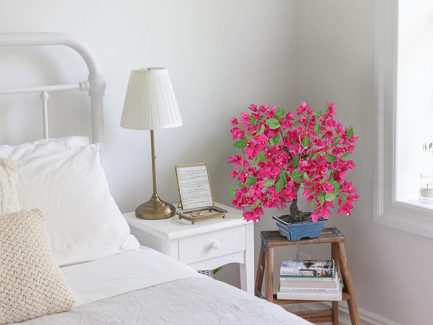 Briful Artificial Bougainvillea Tree in Blue Pot 18.5" Tall Faux Bougainvillea Floral Tree Tropical Silk Fake Flower Plant for Home Office Living Room Table Décor(Pink)