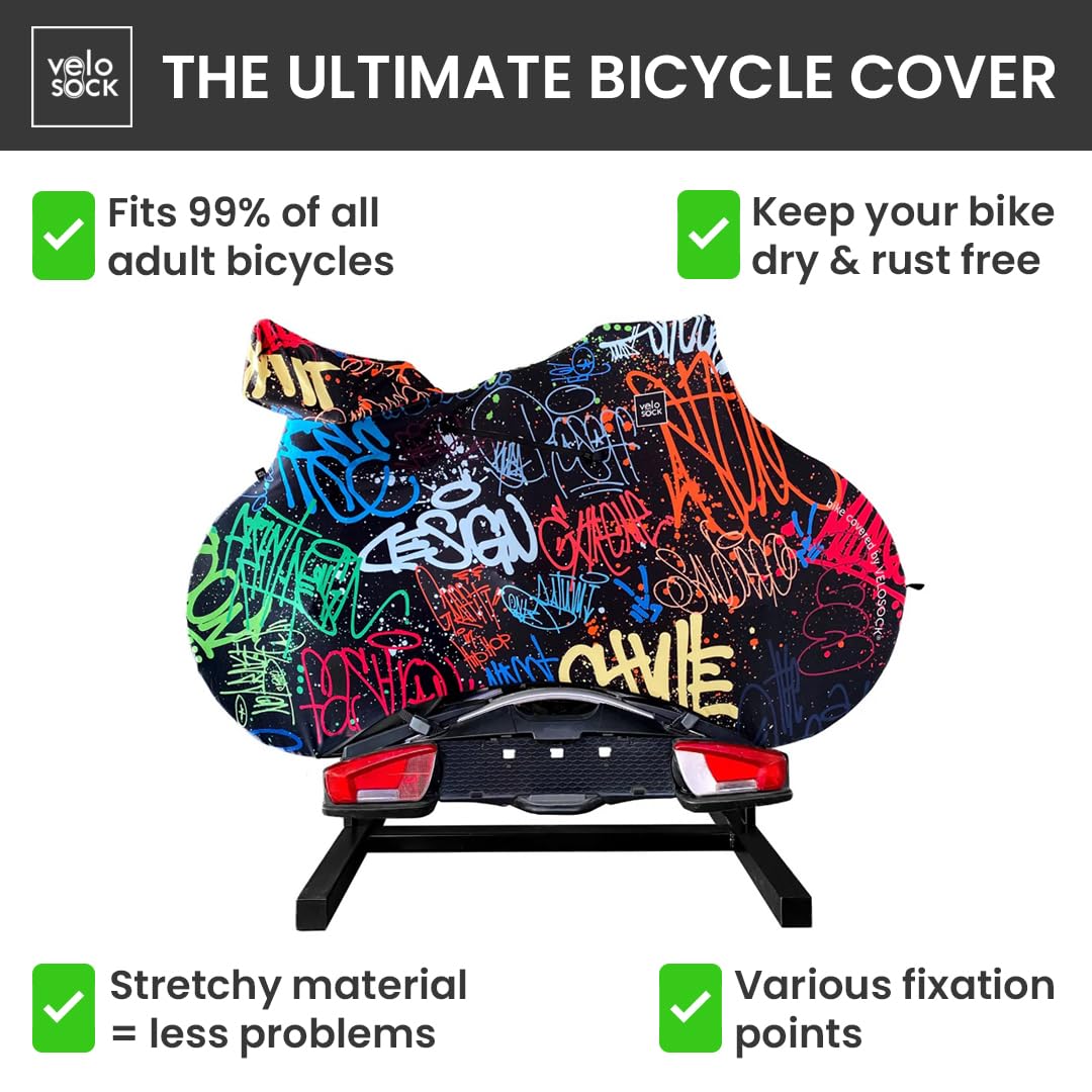 VELOSOCK Bicycle Cover for Car Racks Grafitti - Full Bike Protection, Travel-Friendly, Water-Resistant, and Durable - for ROAD bikes