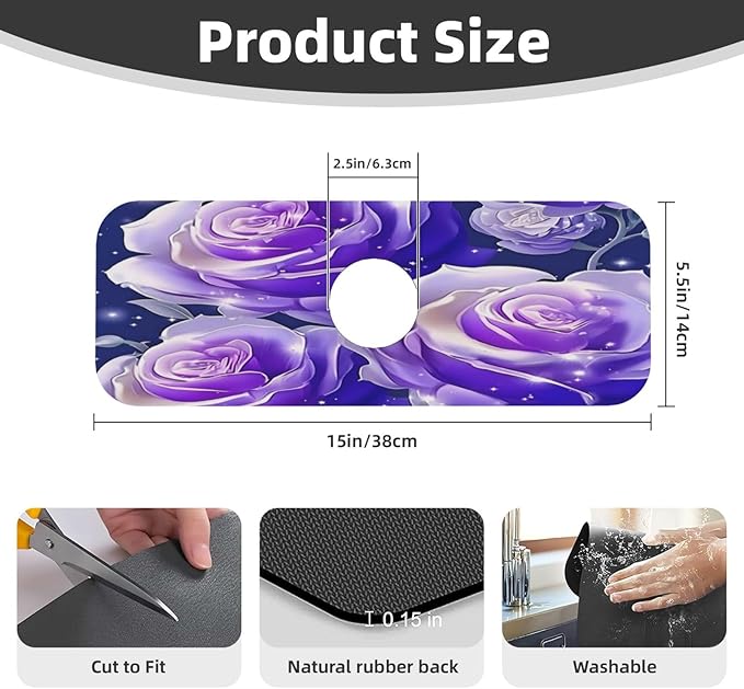 Blue Purple Rose Kitchen sink faucet pad, strong water absorption, anti slip