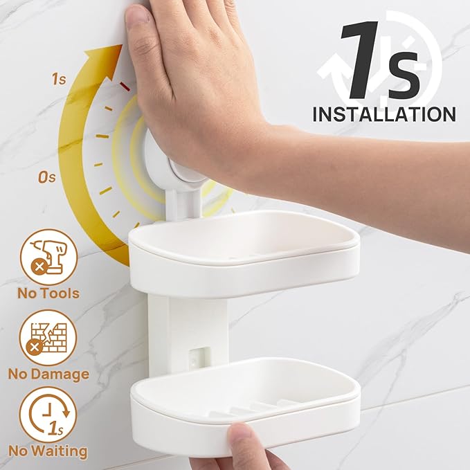 LEVERLOC Soap Dish Holder for Shower Double Layer Suction Cup Wall Mounted