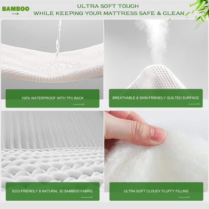 GRT Waterproof California King Mattress Protector Rayon Bamboo - 3D Air Fiber Cooling Mattress Cover Breathable Ultra Soft, Mattress Pad Noiseless Fits up to 26'' Deep Pocket Machine Washable