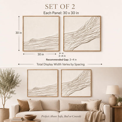 Artists' 3D Textured Wall Art Set of 2, Large White Beige Abstract Wall Decor, Handcrafted Fabric Textured Framed Artwork for Living Room Bedroom Office, Neutral Modern Boho Wall Art, 30x30 Inch x 2
