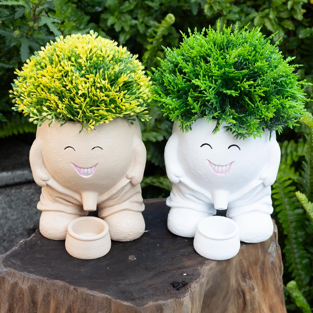 Funny Planters Smiley Face Planter Pot with Drainage Hole, Cute Resin Succulent Plant Pots, Unique Novelty Cute Cactus Face Pots for Office Desk Plant Pots Gift White