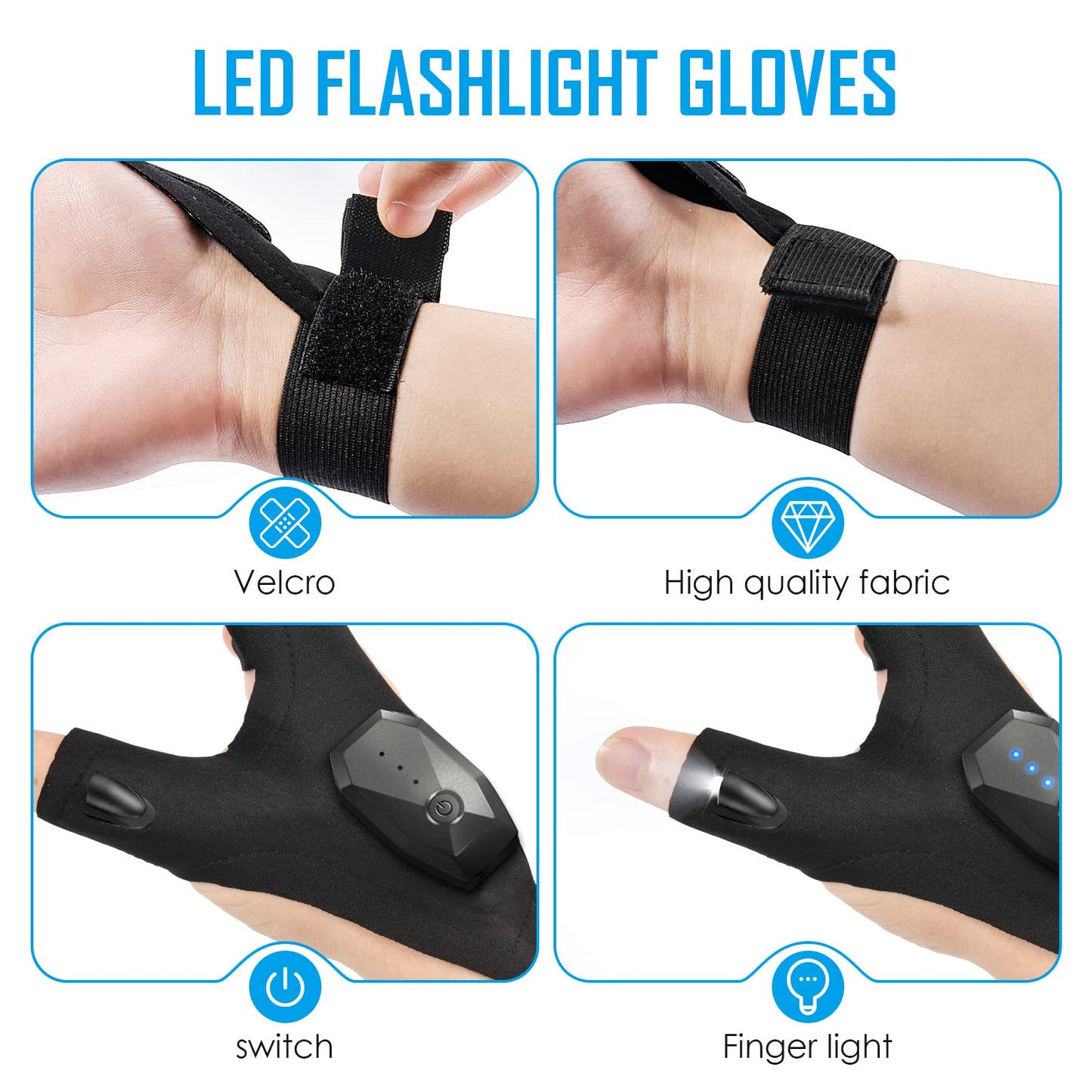 LED Rechargeable Flashlight Gloves - Stocking Stuffers for Adults, Cool Gadgets and Fishing Gifts for Dads and Men Who Have Everything