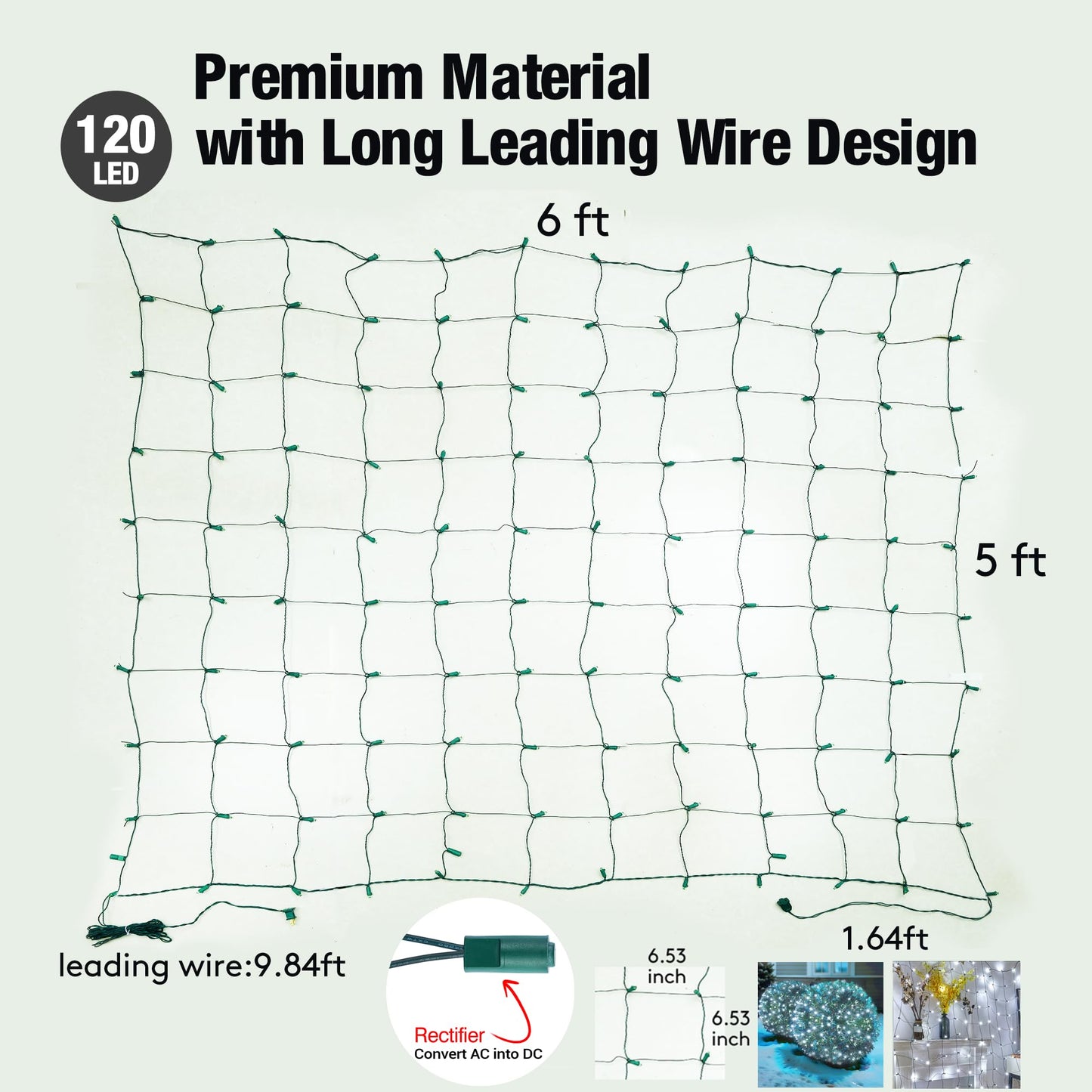 Sylampow Led White Christmas Net Lights Outdoor Christmas Bushes Lights 120Led 6ftx5ft, Connectable Outdoor Indoor Mesh Net Lighting for Xmas Holiday, Garden, Lawn, Shrubs, Trees, Bushes Decorations