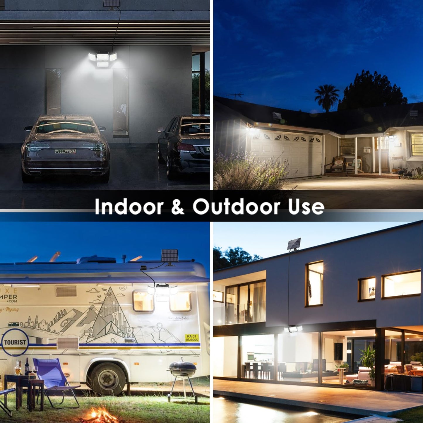 CLAONER Solar Outdoor Lights Motion Sensor 3500LM 288 LED Solar Security Lights with Remote Control IP67 Waterproof 4 Heads Solar Flood Lights with 16.4ft Cable 4 Modes Wall Lights(2 Pack)
