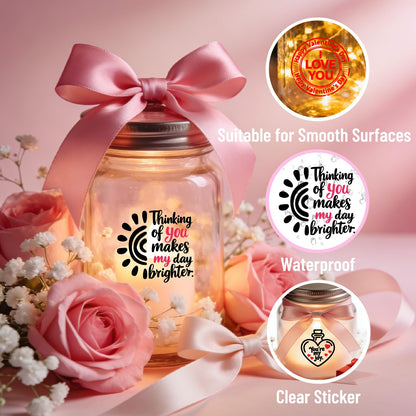 PRESSINART 25Pcs 25 Styles Valentines Vinyl Stickers for Jars Love Words Pattern PVC Self Adhesive Waterproof Holiday Cup Sticker Set for Scrapbooking Card Making Gift Glass Water Bottle Decoration