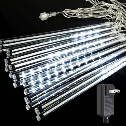 Meteor Shower Lights Outdoor Christmas Lights 24-Tube 576LEDs Snow Falling Rain Cascading Icicle String Light for Xmas Tree Christmas Decorations Wedding Party Holiday Yard Garden Decor, UL Plug White