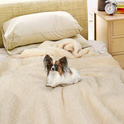 furrybaby Premium Soft Dog Blanket for Medium Small Dogs Puppy Cat Washable Sherpa Fleece 100x120 cm Pet Throw for Bed Furniture Couch Sofa Protection(Large, Beige Blanket)