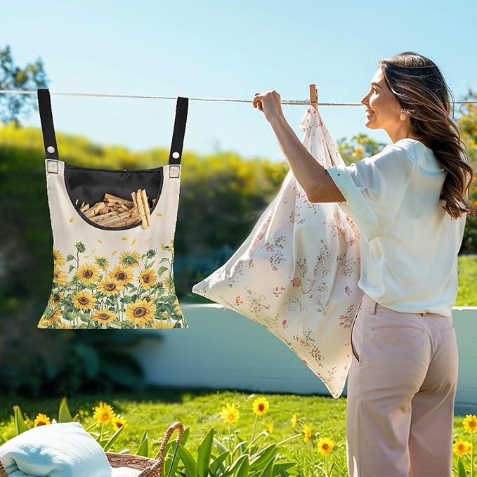 Sunflower Clothespin Bag, Hanging Laundry Bag, Hanging Storage Organizer