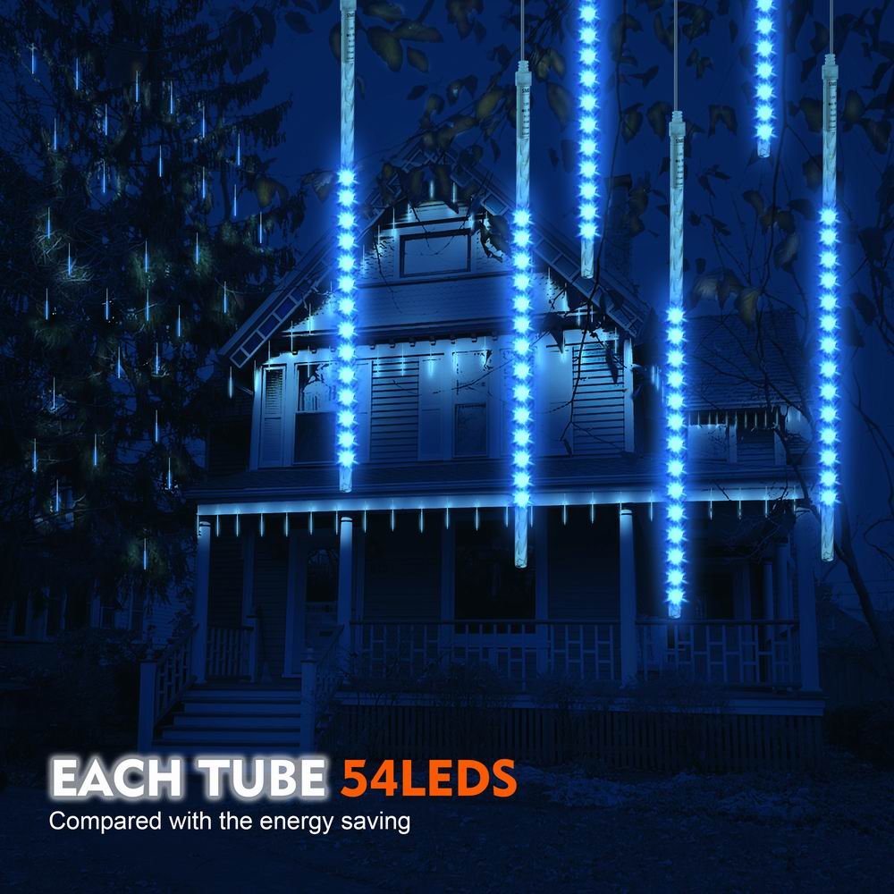BlueFire Meteor Shower Lights, 540 LED 10-Tube 19.7" Waterproof Falling Rain Christmas Lights, Outdoor Icicle String Lights for Tree, Yard, Patio, Roof, Porch, Holiday Party Decoration (Blue)