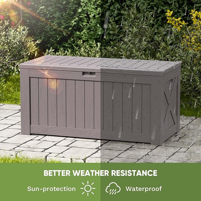 Patiowell 120 Gallon Large Deck Box, Outdoor Lockable Storage Box for Gardening Tools, Waterproof Deck Box for Patio Furniture, Brown