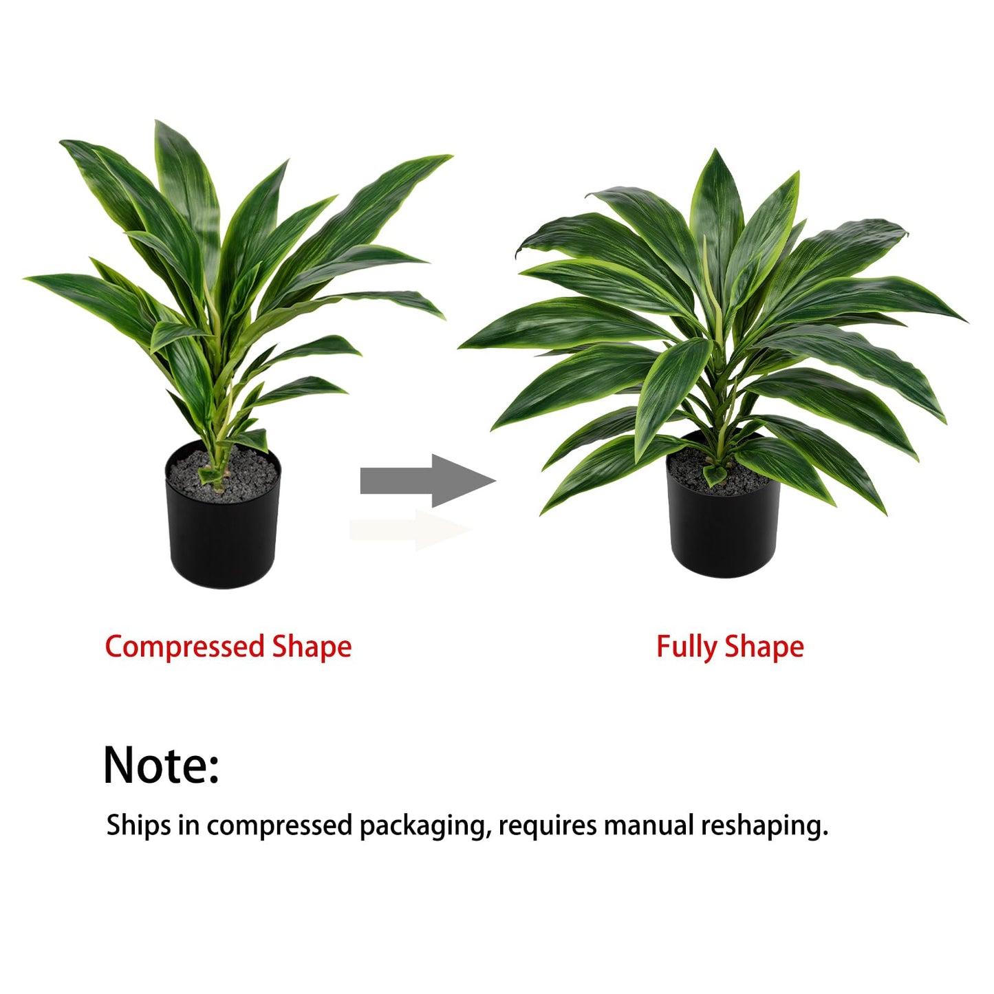 Oairse Artificial Plants Indoor with Pot, 18.1" Fake Potted Plants Medium Artificial Dracaena Plant in Black Pot Faux Tropical Plants for Bathroom Living Room Office Desk Shelf Decor