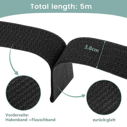 WSZJINB 1.5In x 16Ft Cinch Straps Heavy Duty With 20 Buckles, Black Nylon Hook and Loop Straps, Reusable Long Cable Ties for Organizer or Storage