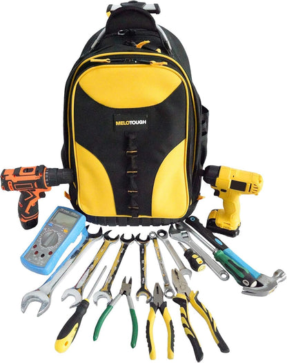 Wheeled Rolling Tool Bag Heavy Duty Tool Backpack for Men Tool Organizer Bag Including Laptop Sleeve(Yellow)