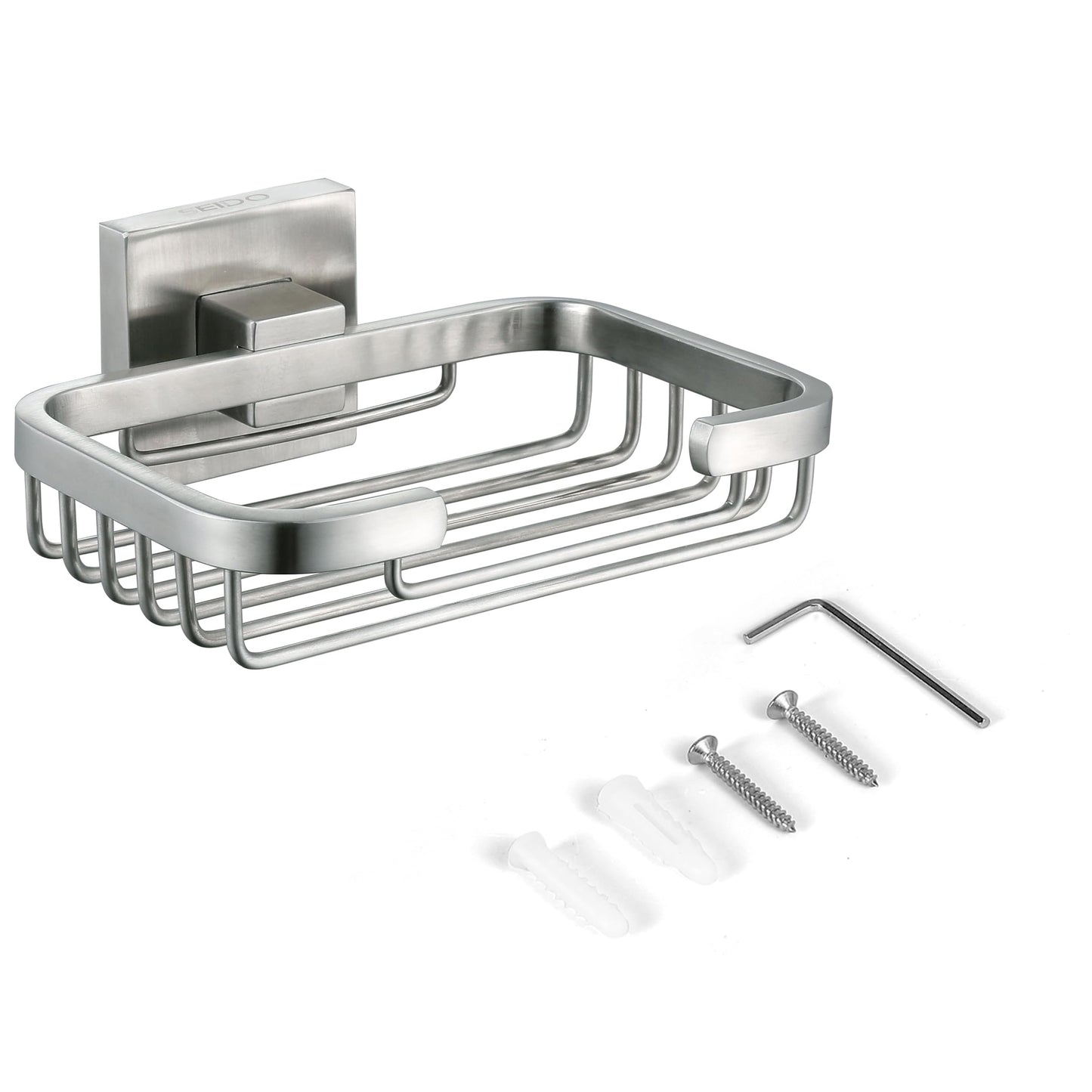 SEIDO Soap Dish for Shower Wall, 304 Stainless Steel Bar Soap Holder for Bathroom & Kitchen, Brushed Nickel Soap Saver Tray for Shower, 4.8" L x 3.2" W Internal