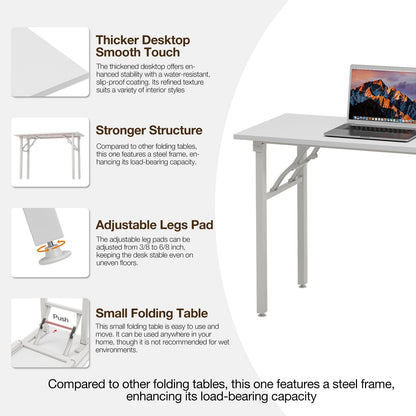 TEMI Long Computer Desk Folding Table - 55.1" Foldable Office Desk, No Assembly, Perfect Writing Table for Bedroom or Apartment, Portable Large Desk or Study Table with Compact Design, White Ash