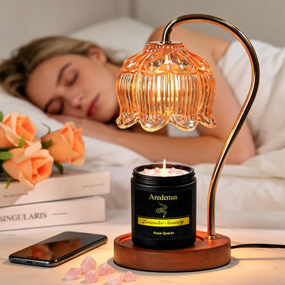 Aredenua Lavender Candle for Sleep and Stress Relief, Rose Quartz Crystal Healing Candle with Natural Soy Wax, Scented Candle for Relaxation, 7oz Long Lasting 50 Hours, Calming Gifts for Women Men