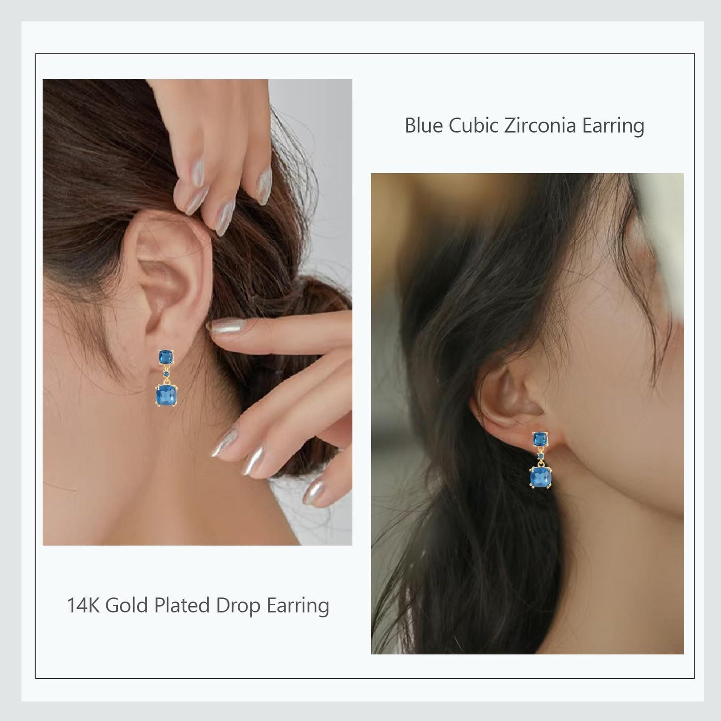 TaYolnFaSo Blue Cubic Zirconia Jewelry Sets for Women 14k Gold Plated Cushion-Cut Necklace Earring Set Blue JCZ ewelry Birthday Gifts for Mother