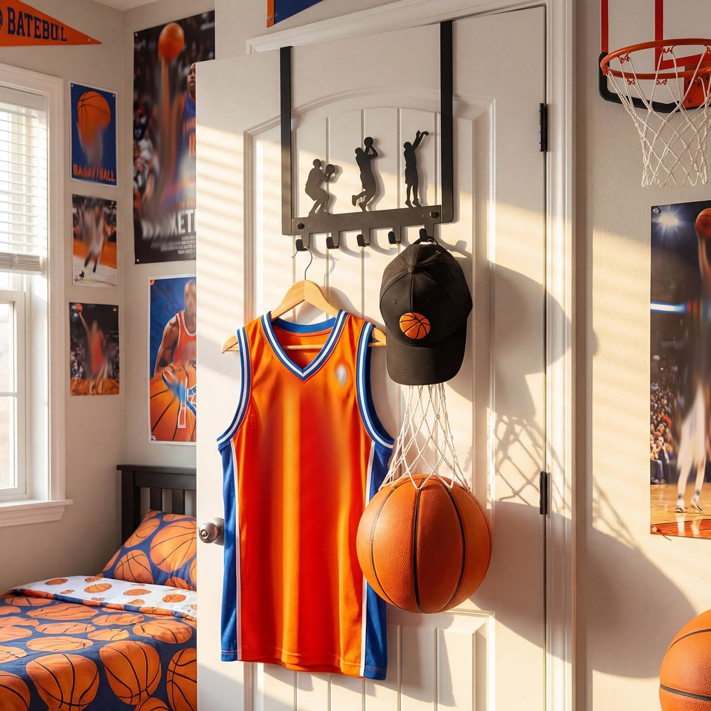 Reallnaive Basketball Room Decor Over The Door Hooks Bathroom Hanger Wall Mount Rack Holder for Towel, Hat, Coat, Cloth, Keychain, Bag, Christmas Gift