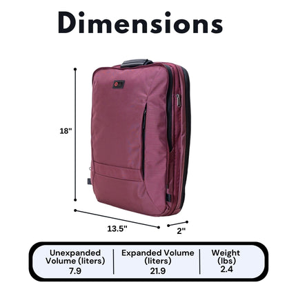 Trilogy Weekender Daypack I Opens like a suitcase, for easy packing. Expands into a 22-liter weekender. Hidden under-bag sling holds yoga mat, sleeping bag, and doubles as a rear cover (Zinfandel)