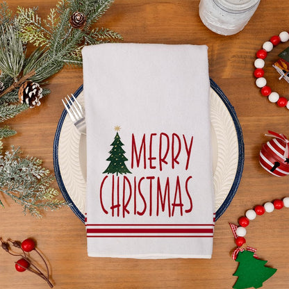 DineDia Merry Christmas Kitchen Towels Set of 2,Red Xmas Tree Dish Hand Towels Holiday Home Indoor Bathroom Party Seasonal Noel Decorations DD025