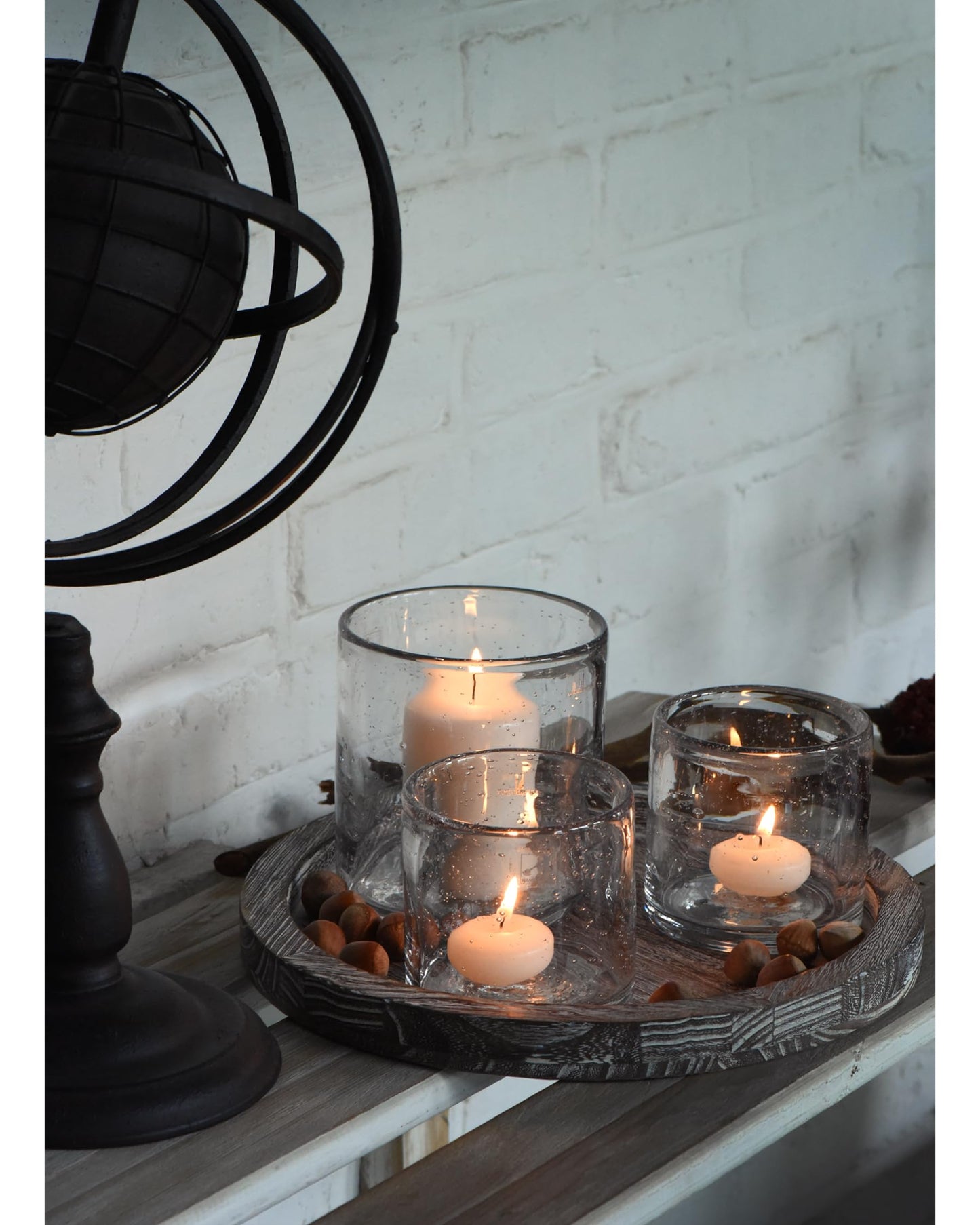 ARIAMOTION Glass Candle Holder Set 3 Clear Seeded Bubbles Modern Farmhouse Centerpieces Coffee Table Rustic Hurricane Cylinders Pillar Votive Tealight