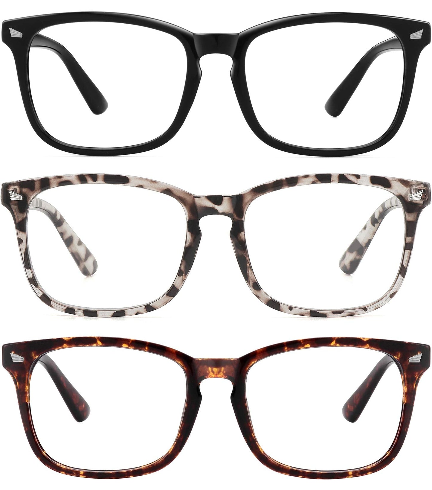 MEETSUN Blue Light Blocking Glasses, Anti Eye Strain Headache (Sleep Better),Computer Reading Glasses UV400 Transparent Lens (Black+Leopard+Tortoise, 53)