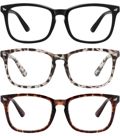 MEETSUN Blue Light Blocking Glasses, Anti Eye Strain Headache (Sleep Better),Computer Reading Glasses UV400 Transparent Lens (Black+Leopard+Tortoise, 53)