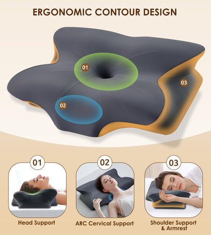 Cervical Pillow for Neck and Shoulder, Ergonomic Contour Memory Foam Pillows for Sleeping, Cooling Neck Support Pillow for Back Stomach Side Sleeper Dark Grey
