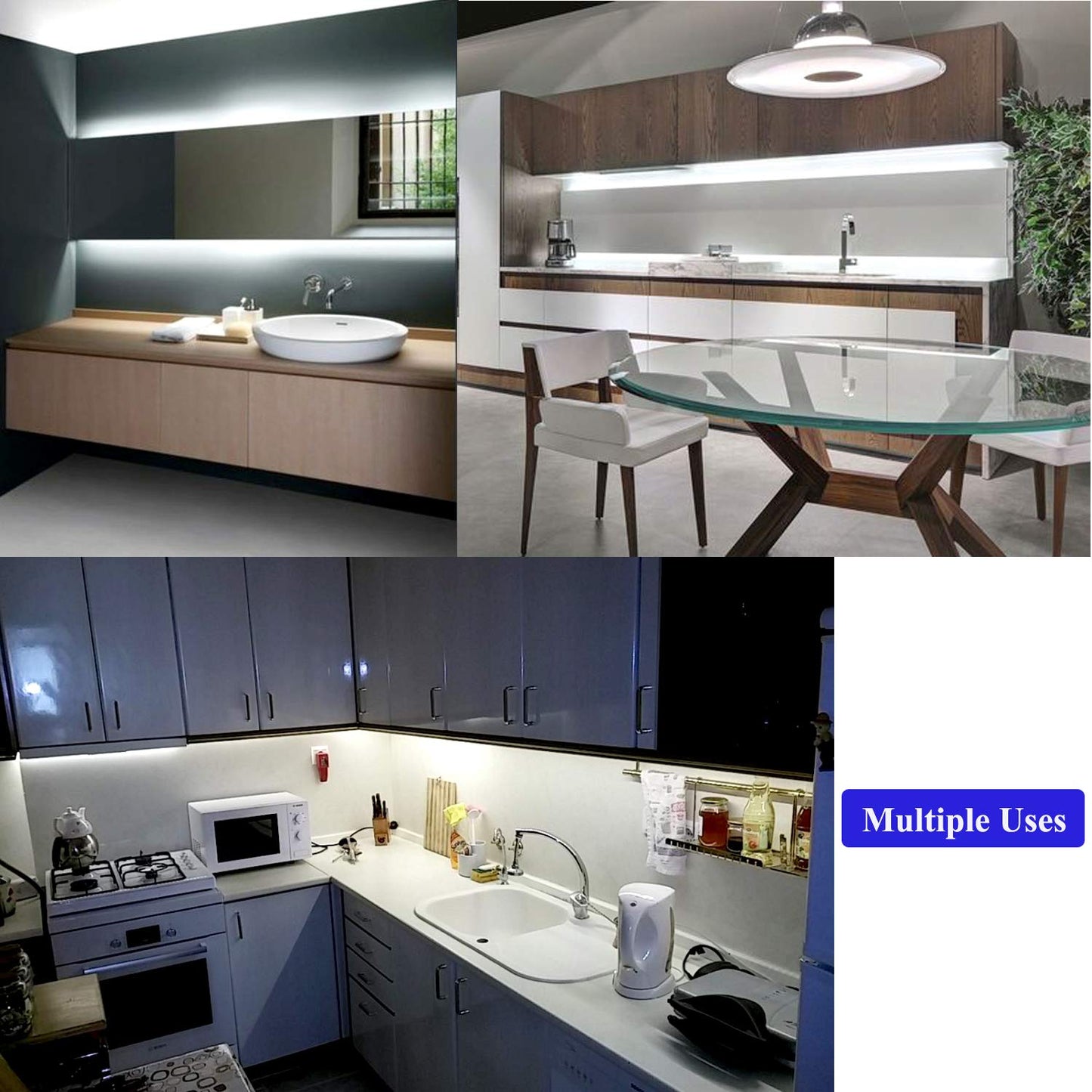 JUNWEN 40ft Daylight White Led Strip Lights, 6000K 12V Dimmable Flexible Led Tape Light, Cuttable Led Lights Strip for Bedroom Christmas, Kitchen, Cabinet, Mirror, Not Waterproof