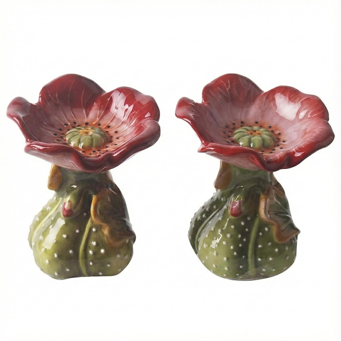 Blue Sky Ceramic 3.25" x 3.25" x 3.5" Poppy Red Salt and Pepper Set
