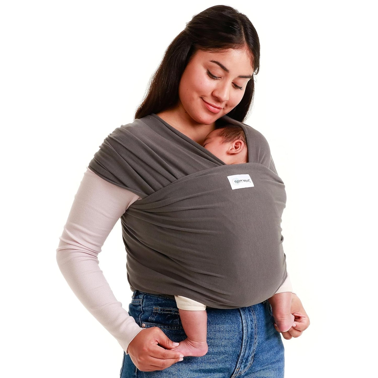 Sleepy Wrap Baby Carrier Newborn to Toddler - Hands-Free Baby Wrap Carrier - Stretchy & Ergonomic Baby Wraps Carrier - Lightweight Baby Carrier Wrap 7-35 lbs / 3-15 kg (Dark Grey)