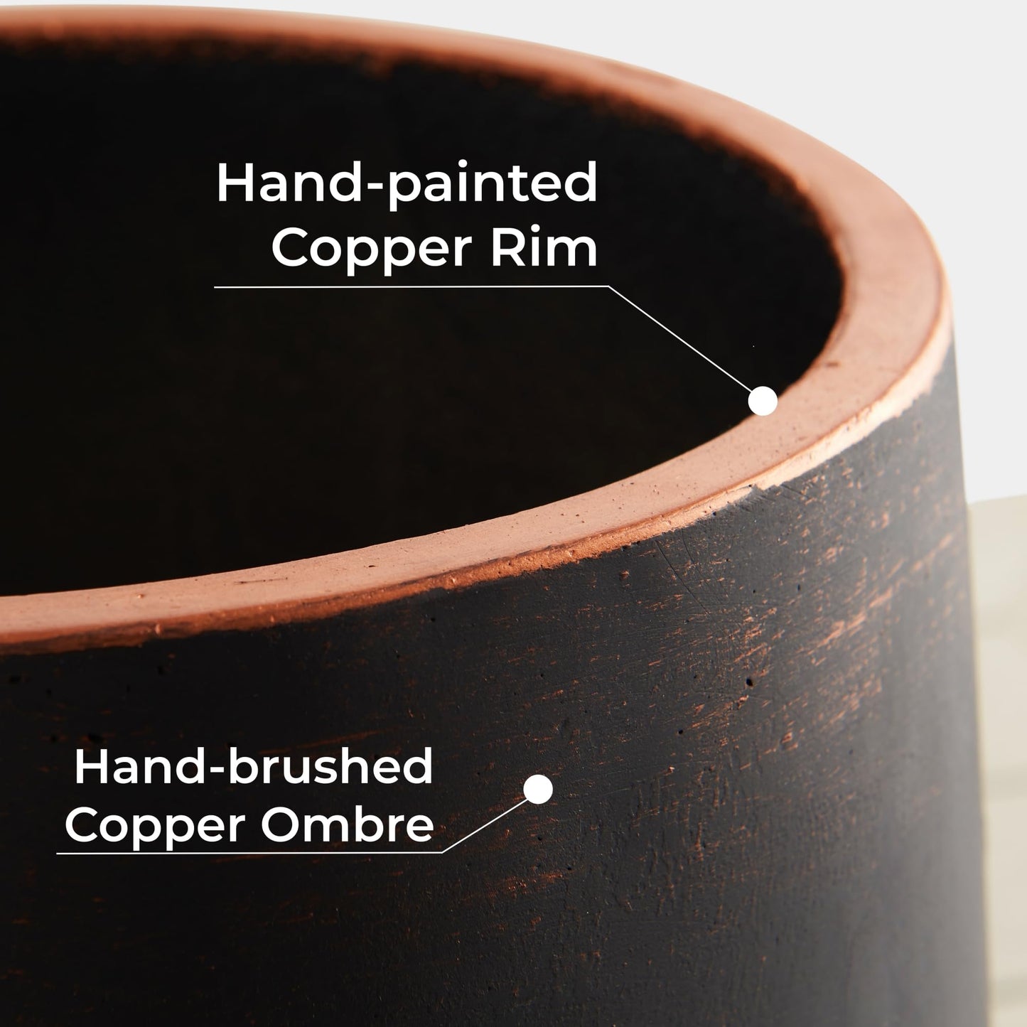 Wallowa 17.7"+13.3"+9.5" Dia Round Concrete Planter Set of 3, Large Outdoor Planter, Black with Gold Rim, Flower Pots with Drainage Holes for Garden, Patio, Home, Office