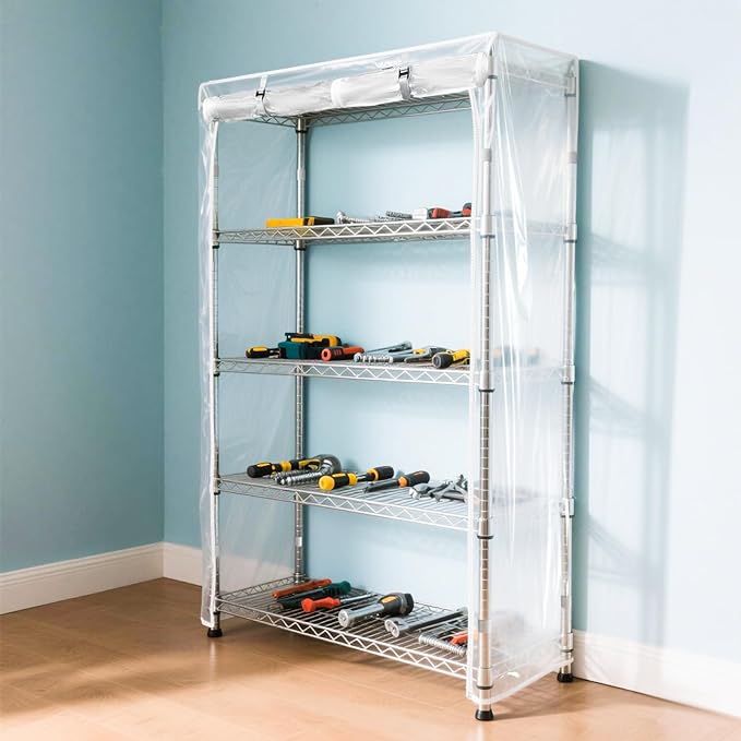Waterproof Shelf Cover,Durable Dustproof Storage Wire Rack Covers,Outdoor Shelving Covers for Wire Shelves with Zipper 42''x18''x72'',Clear,Cover Only
