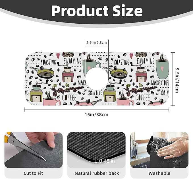 Coffee Coffe Kitchen Sink Splash Guard Faucet Mat Super Absorbent Fast Drying