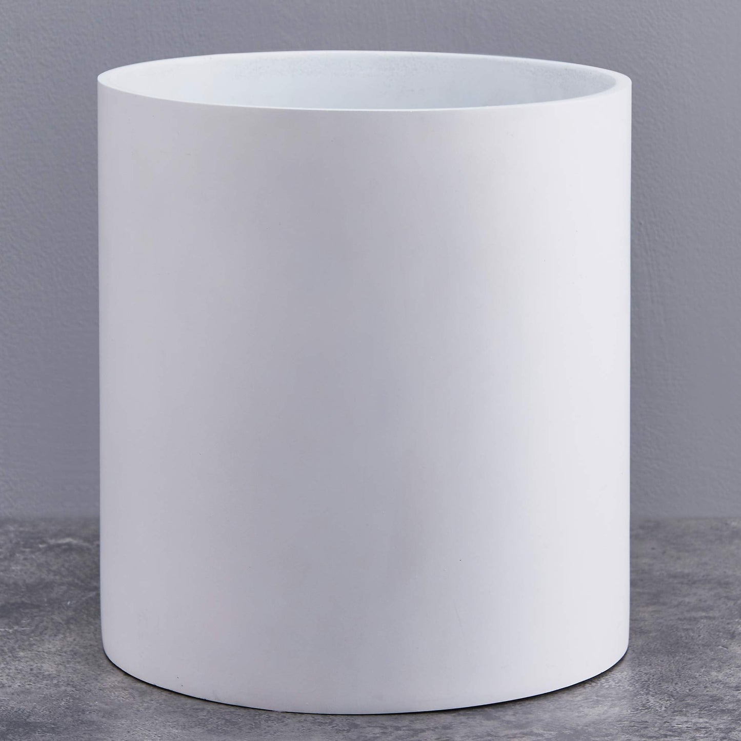 FaithLand 10 Inch Fiberstone Planter - Lightweight Modern Cylinder Plant Pot with Drainage Hole & Plug, Indoor Outdoor Use, Matte White