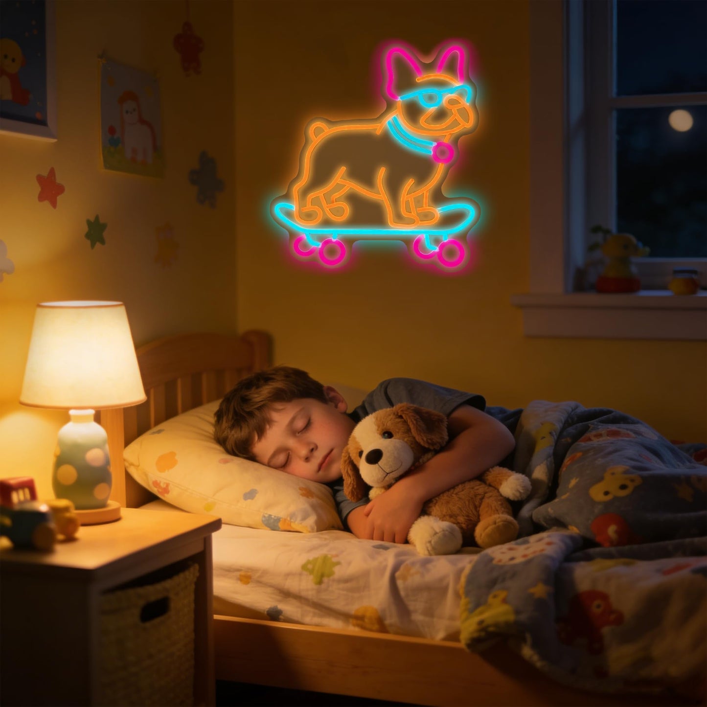 Bulldog Skateboarding Neon Sign, Cute French Bulldog Dimmable Led Neon Night Lights Up Animal Decor for Bedroom Living Room Man Cave Home Bar Wall Decoration, Birthday Party Gifts Christmas for Kids Girls Boys Adults (Dog)