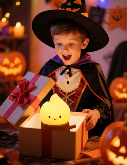 Cute Ghost Campfire Lamp, Halloween Decor,Kids Night Light，Adjustable Dimmable Rechargeable Night Light for Kids, Girls, Boys Gifts,Halloween,Christmas Decorations