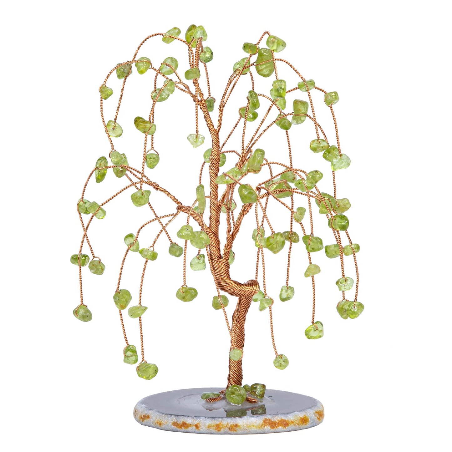 mookaitedecor Peridot Crystal Tree Tumbled Stones, Geode Agate Slices Base Money Tree Decoration for Wealth and Luck 5.7"-6.7"
