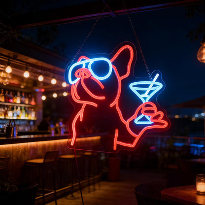 French Bulldog Drink Led Neon Light,Dog Cocktail Neon Sign,Pet Animal Room Wall Decor,Game Room Wall Art Decor, Dog Lover Gifts,Christmas Birthday Gifts