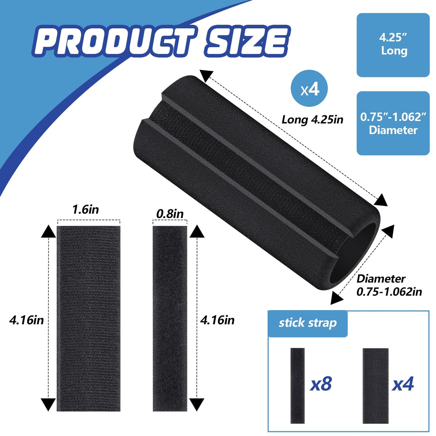 Frienda 4 Pcs Handle Grips 4.25 Inch NBR Rubber Foam Grip Wrap Soft Buffer Tube Cover Pad Handle Covers for Fitness Home Garden Bicycle Exercise Equipment Handlebar Replacement(1.9 cm to 2.7cm)