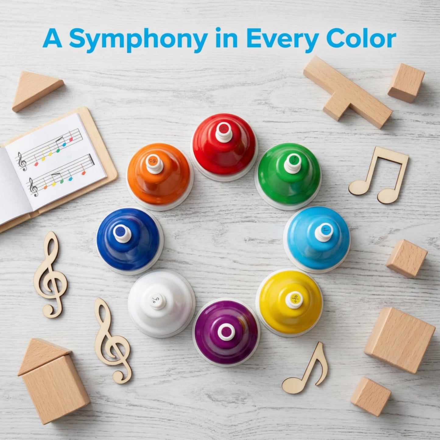 Noamus 8 Notes Desk Bells, Music Bell Percussion Instrument, Colorful Diatonic Metal Bells, Chromatic Musical Table Bell for Church Chorus Holiday Party Supplies Birthday Gift