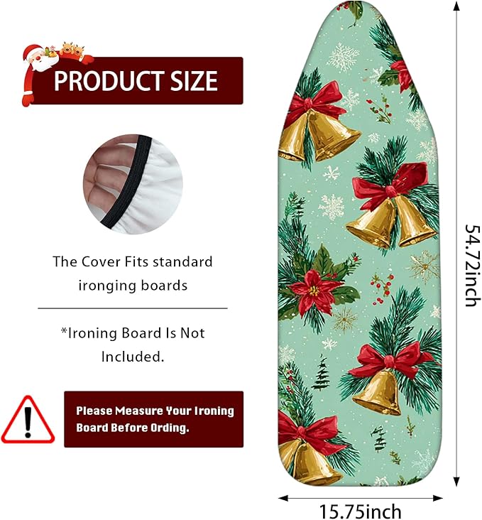 Nuxovilar Ironing Board Covers Winter Bells and Poinsettia Pattern Polyester
