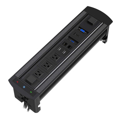 WEBANG Motorized Automatic Recessed Connectivity Box Outlet for Conference Room Table with 3 AC Receptacle, 2 RJ45, 2 USB Charger, 1 USB3.0, 1 HDMI, 1 VGA, Black