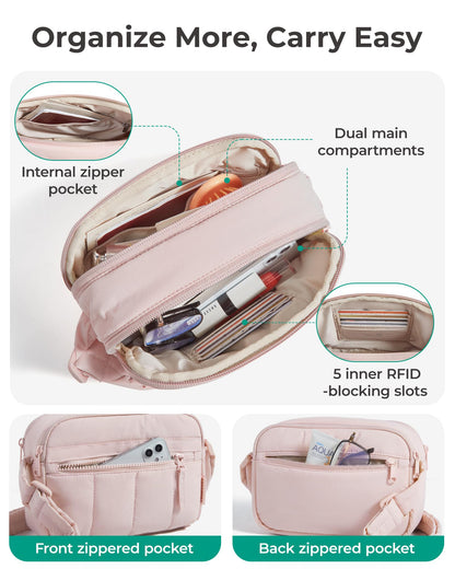 BAGSMART Cross Body Purse, Mini Crossbody Bags for Women Travel Purse, Puffy Shoulder Handbag Wallet with RFID Blocking Slots, Brown-small