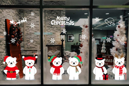 Yusongirl Christmas 6 Cute Bears Windows Stickers Decoration Snowflakes Bear Double Sided Electrostatic PVC Sticker Glass Door Fridge Showcase Window Clings Winter Holiday New Year Decals