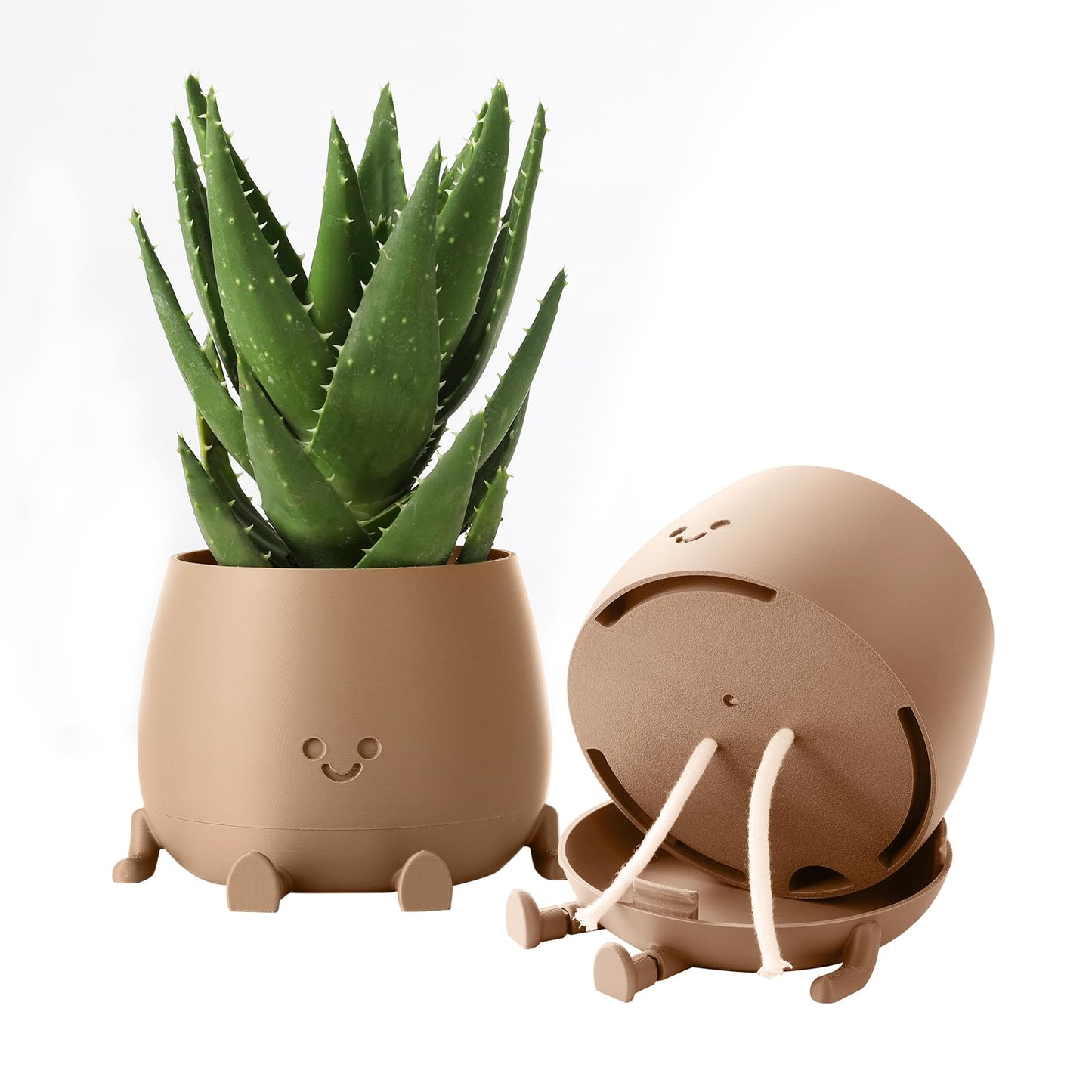 TOPOLA Happy Face Planter, 5.2 Inches Plastic Plant Pot, Self Watering Plant Pot with Drainage Holes for Indoor Outdoor, Succulent Pot, Funny Flower Pot, Khaki