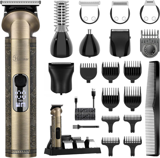 Hatteker Beard Trimmer Kit Professional Hair Clipper Zero Gapped T-Blade Electric Razor Shaver for Nose Ear Body Face Mustache Trimmer for Men Cordless Grooming Kit Waterproof 8 in 1